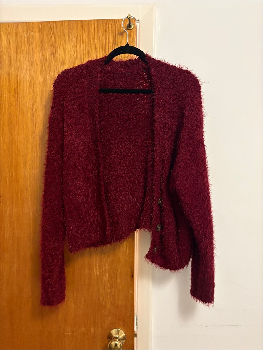 Plush Open-Front Burgundy Women's Cardigan
